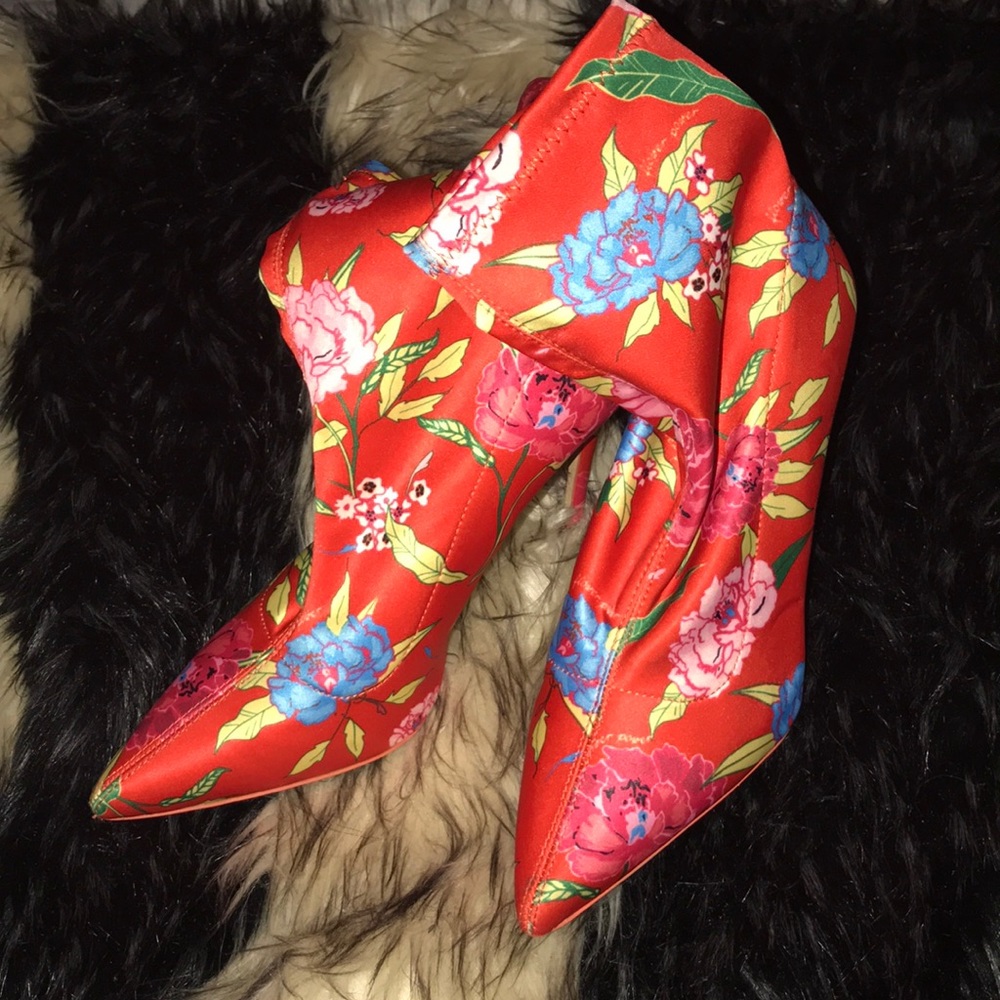 Red floral sock booties